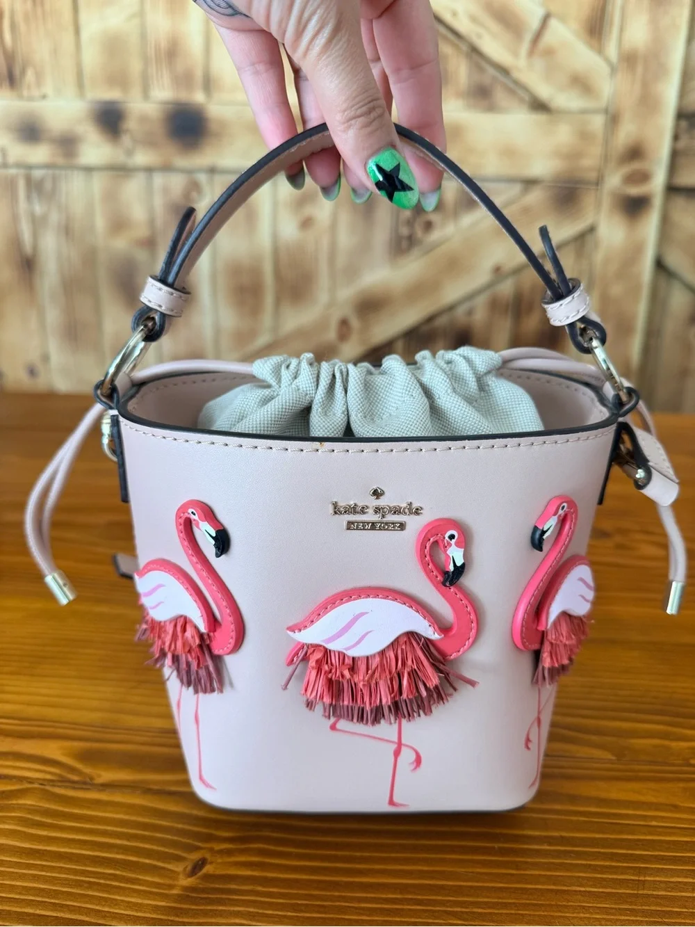 kate spade Pink Flamingo Fringe Mini Bucket Crossbody Bag